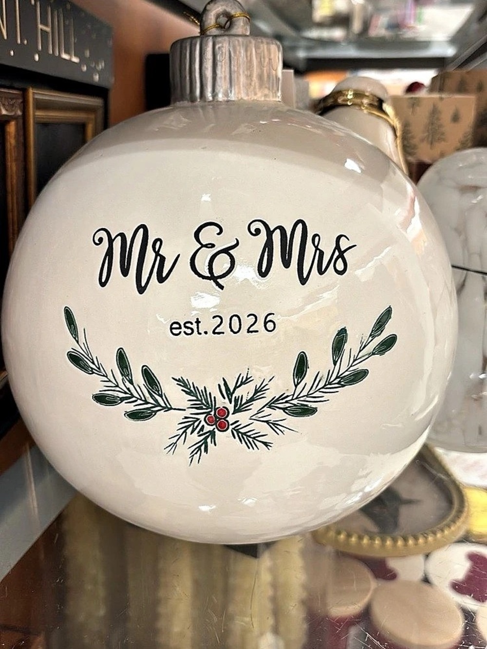 Mr & Mrs Est. 2026 Ornament White & Green